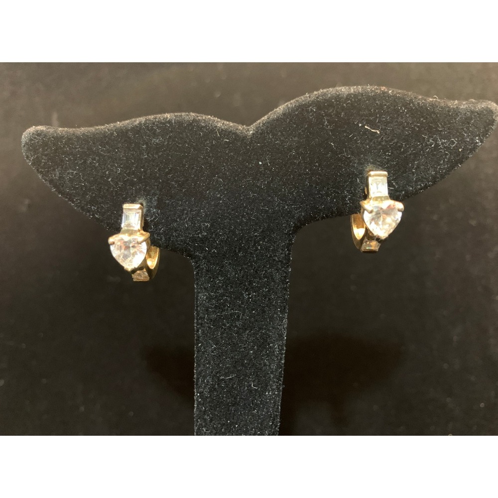 Sterling Silver Hoop Earrings Heart CZ Baguette Gold Tone Huggie Clear Stone